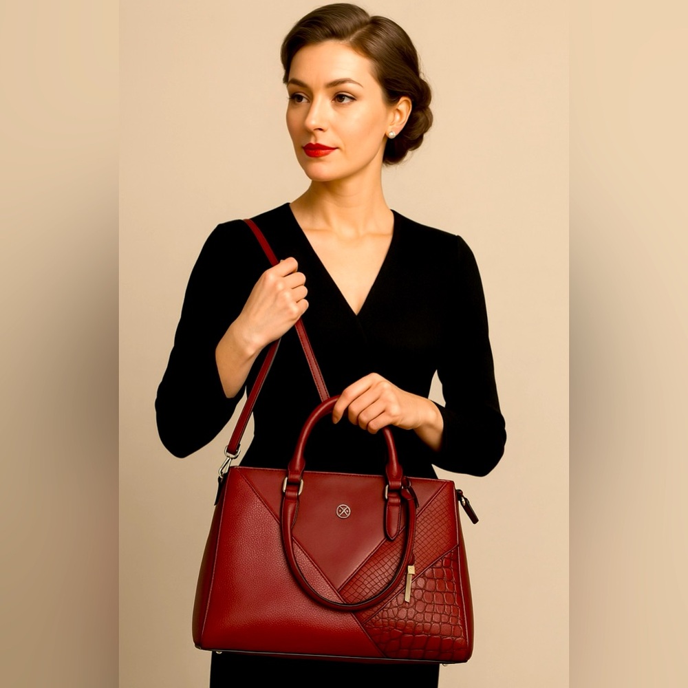 Christian Lacroix Red Elegant Shoulder Bag with Textured Finish. Like new.